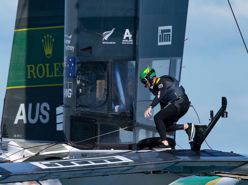Tom Slingsby, driver of Australia SailGP Team, completes a manoeuvre across the F50 catamaran on Race Day 1 of The Rolex SailGP Championship ITM New Zealand Sail Grand Prix in Auckland, New Zealand. Saturday 18 January - photo © Felix Diemer for SailGP