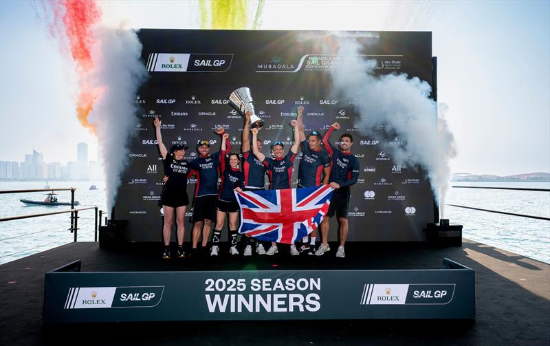  Emirates Great Britain SailGP Team, lift the SailGP Championship trophy Race Day 2 of the Mubadala Abu Dhabi Sail Grand Prix Season Grand Final - November 30, 2025 - photo © Andrew Baker/SailGP