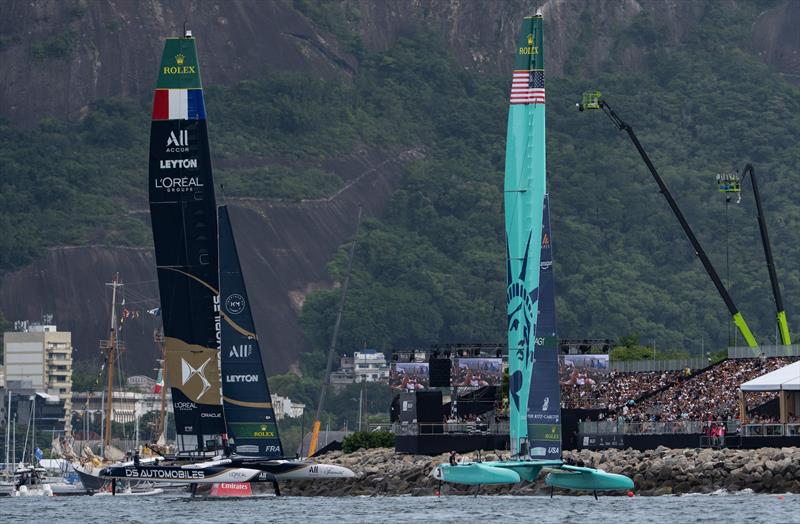 United States SailGP Team and DS Automobiles SailGP Team France  Race Day 1 - ENEL Rio Sail Grand Prix in Rio de Janeiro, Brazil. - April 11,2026 photo copyright Jason Ludlow/SailGP taken at Iate Clube do Rio de Janeiro and featuring the F50 class