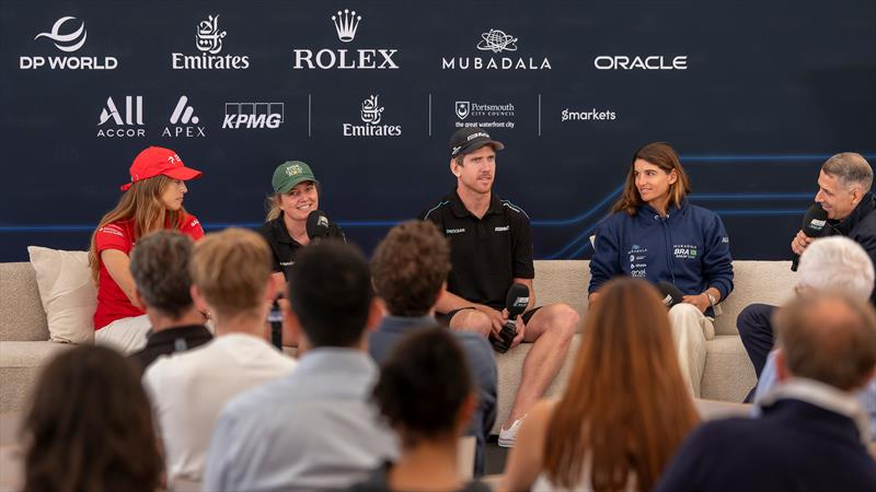 Peter Burling - Black Foils - answers question at the Media Conference - SailGP Great Britain - July 24, 2026 photo copyright Jason Ludlow/SailGP taken at Portsmouth Navy Yacht Club and featuring the F50 class