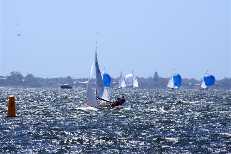 David Gibb and John Bailey on Lupicus NZL112 racing to the leeward gate in race four of the Flying Dutchman 2026 Australian Championship - photo © Jeanette Severs