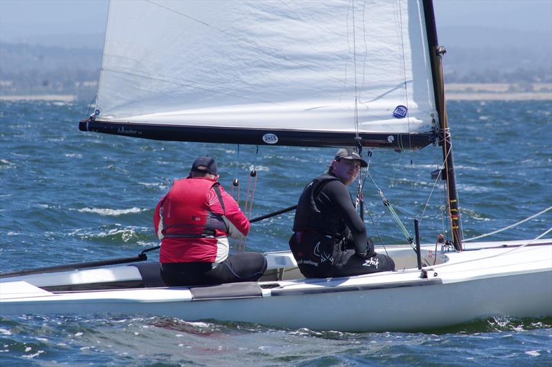 David Ham with Finn Buckley on Green Eggs and Ham AUS32 contesting the Flying Dutchman 2026 Australian championship, held at Metung in Victoria, Australia - photo © Jeanette Severs