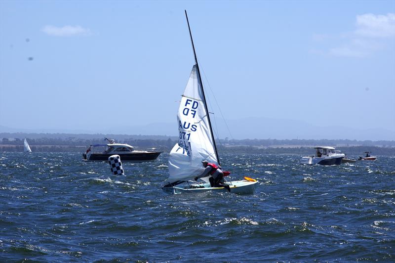 With gear failure in the mainsail, Miles Gavin and Darren Spence on Blew AUS371 come to an abrupt retirement just after their ripping start to race five, in the Flying Dutchman 2026 Australian championship regatta - photo © Jeanette Severs