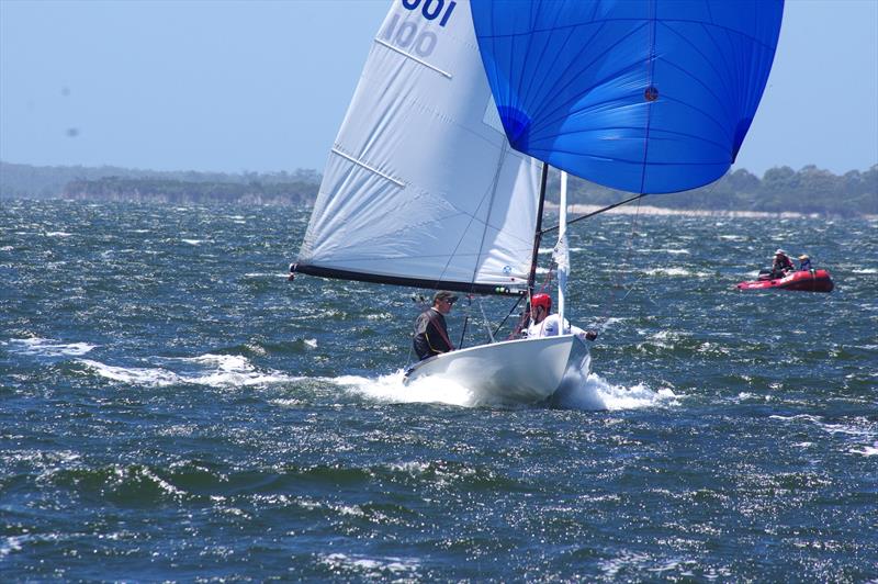 Matt Draper and Thomas Stuchbery on Freight Train AUS001 on their way to second place in race five of the Flying Dutchman 2026 Australian championship regatta - photo © Jeanette Severs