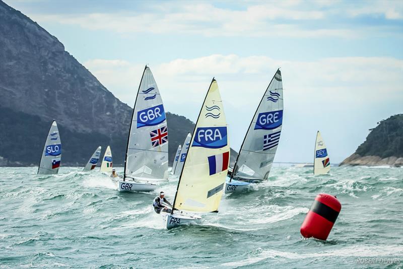 Finn fleet at Rio 2016 Olympic Sailing Competition photo copyright Robert Deaves / Finn Class taken at  and featuring the Finn class