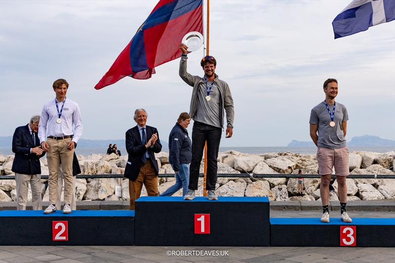 Top 3 U29 - 2025 Open Finn European Championship photo copyright Robert Deaves / www.robertdeaves.uk taken at Circolo del Remo e della Vela Italia and featuring the Finn class