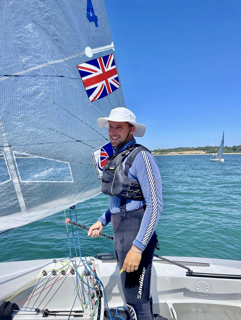 Cameron Tweedle between races in Hayling Bay during the 2023 UK Finn Nationals photo copyright Own photo taken at Hayling Island Sailing Club and featuring the Finn class