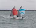 Butler & Greer (left) and Evans & Draper under spinnaker during the Irish Fireball End of Season Championship at Howth © Neil Murphy / HYC