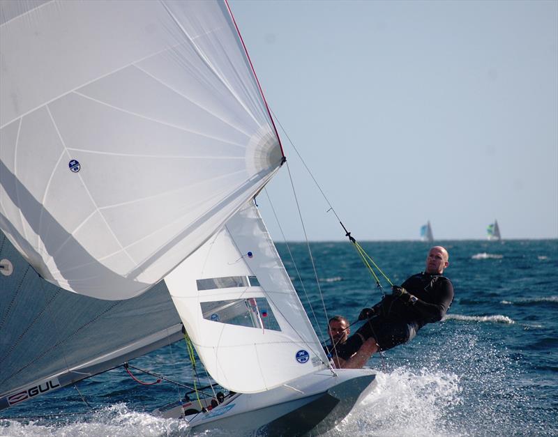 Tom Gillard and Richard Anderton working hard to close the gap on the leaders on day 1 of the Gul UK Fireball Nationals - photo © David Henshall