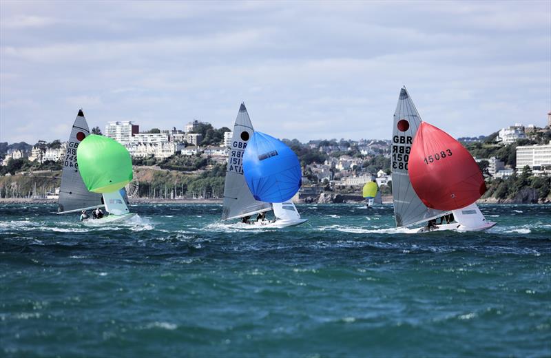 High speed downwind legs on Day 1 of the 2026 Fireball World Championship at the Royal Torbay Yacht Club - photo © Mark Jardine