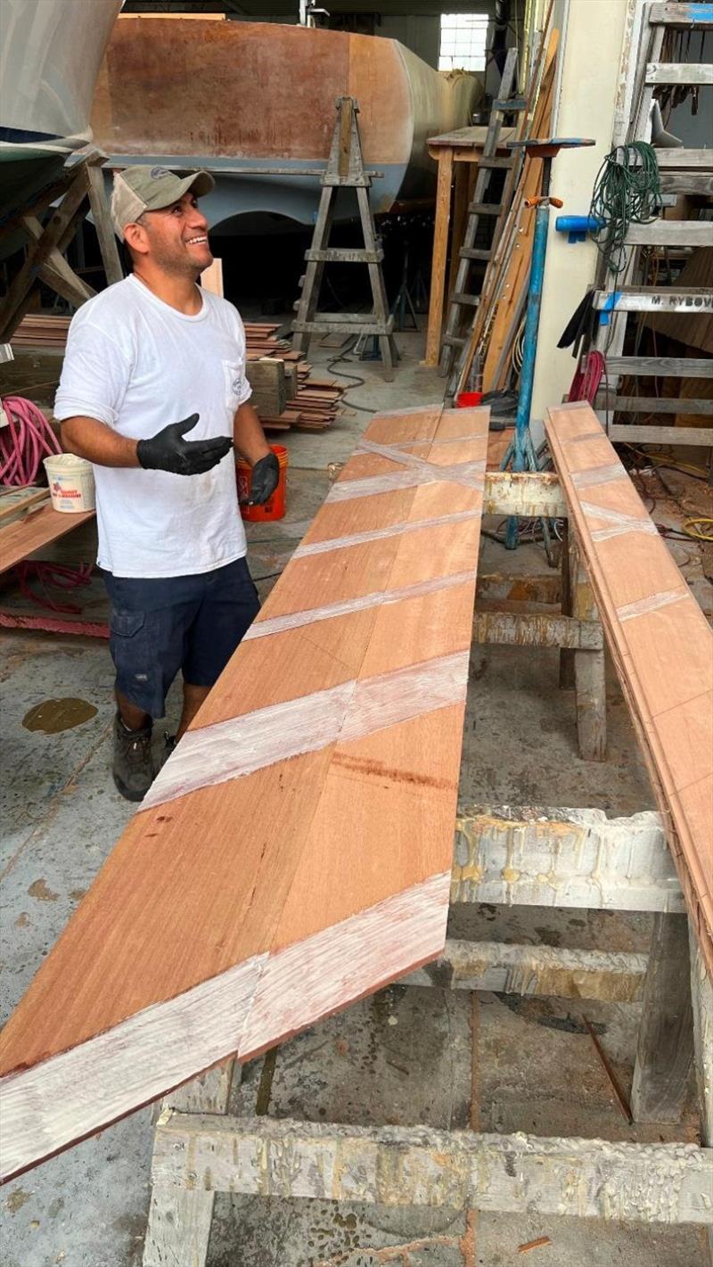 Marcos planking Hull #8 bottom - photo © Michael Rybovich & Sons
