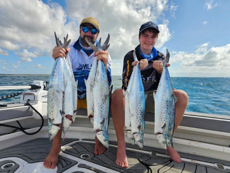 Matthew Saad and son enjoyed a day out with staff member, Jacko, and caught a good haul of quality spotties from near Coongul Point photo copyright Fisho's Tackle World taken at  and featuring the Fishing boat class