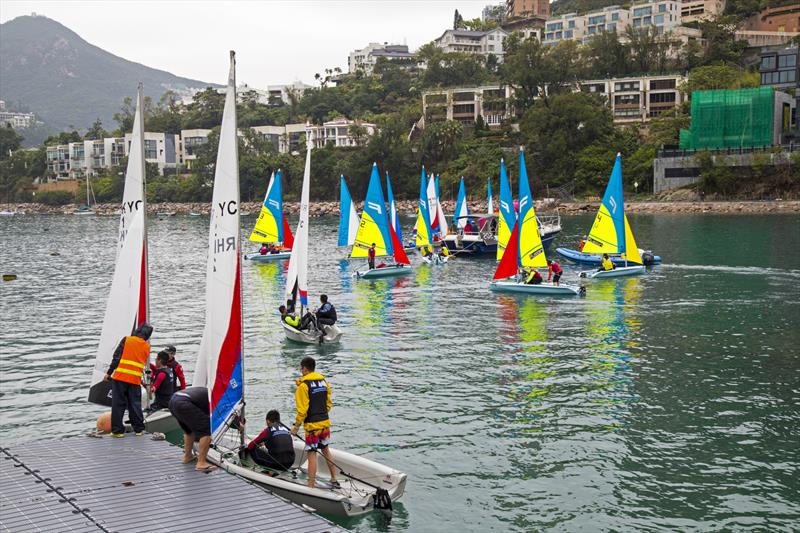 From changeover pontoon to start line... not far. Boase Cohen & Collins Interschool Sailing Festival 2019 photo copyright RHKYC / Guy Nowell taken at Royal Hong Kong Yacht Club and featuring the Fusion class