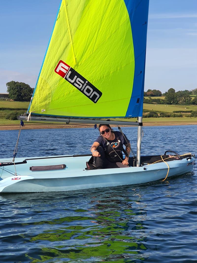 Ella Williams taking 1st place in the first race of the Wimbleball Lake Staff Fusion Regatta photo copyright Maddy Shaw taken at Wimbleball Sailing Club and featuring the Fusion class