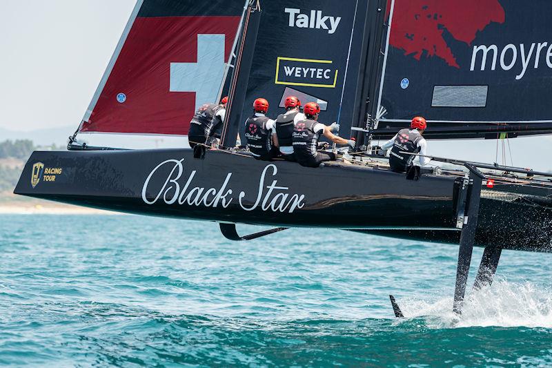 Christian Zuerrer's Black Star Sailing Team at pace during the GC32 Lagos Cup 2023 photo copyright GC32 Racing Tour / Tó Mané taken at  and featuring the GC32 class