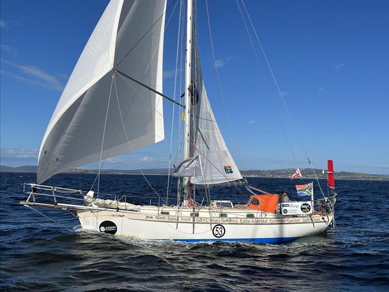 Kirsten Neuschäfer's Cape George 36 Minnehaha approaches the `film gate` at Hobart, Tasmania photo copyright GGR2022 taken at  and featuring the Golden Globe Race class