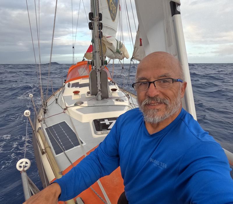 Erden Eruç aboard CLARA, his Biscay 36, during his 4,732 nautical mile solo qualification passage ahead of the 2026 Golden Globe Race photo copyright Erden Eruç Collection taken at Seattle Sailing Club and featuring the Golden Globe Race class