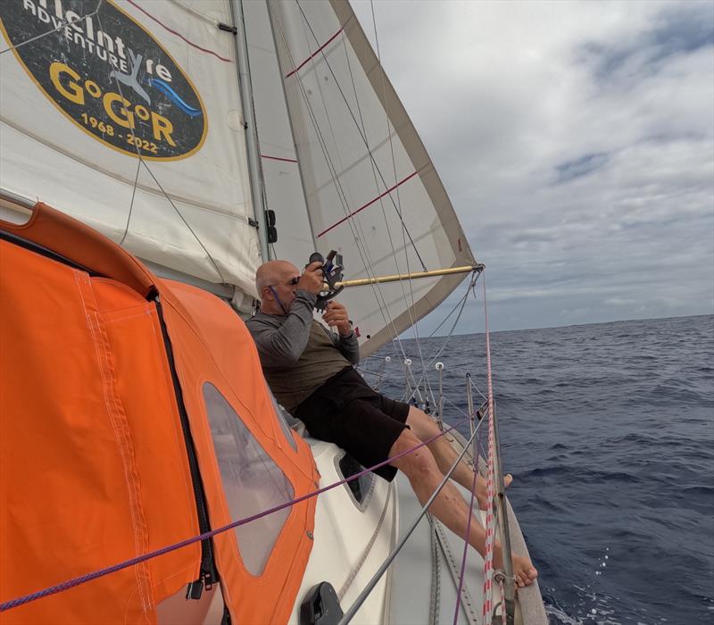Erden Eruç uses his sextant aboard CLARA, his Biscay 36, during his 4,732 nautical mile solo qualification passage ahead of the 2026 Golden Globe Race photo copyright Erden Eruç Collection taken at Seattle Sailing Club and featuring the Golden Globe Race class