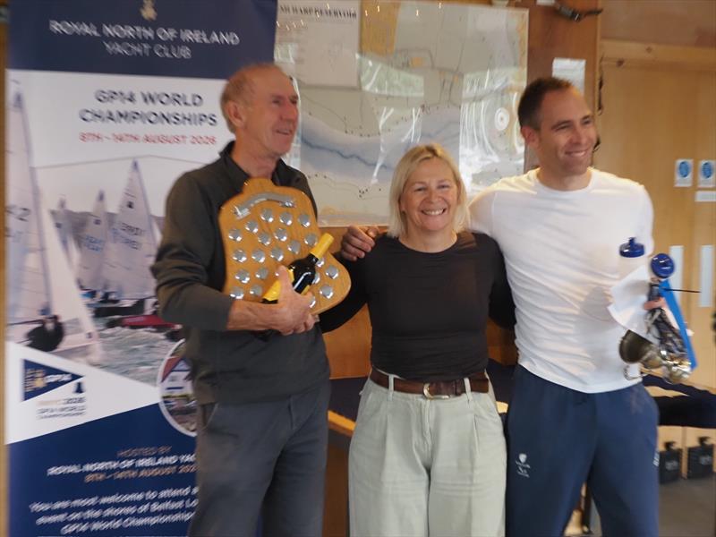 GP14 Masters Championship at Welsh Harp Prizegiving: Matt and Tim McGovern with WHSC Commodore Liz Guest photo copyright Luke Howard, WHSC taken at Welsh Harp Sailing Club and featuring the GP14 class