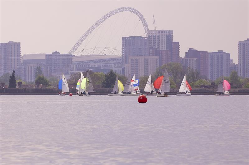 Wembley Stadium in the background during the GP14 Venetian Trophy at Welsh Harp photo copyright Samina @bubs_photography taken at Welsh Harp Sailing Club and featuring the GP14 class