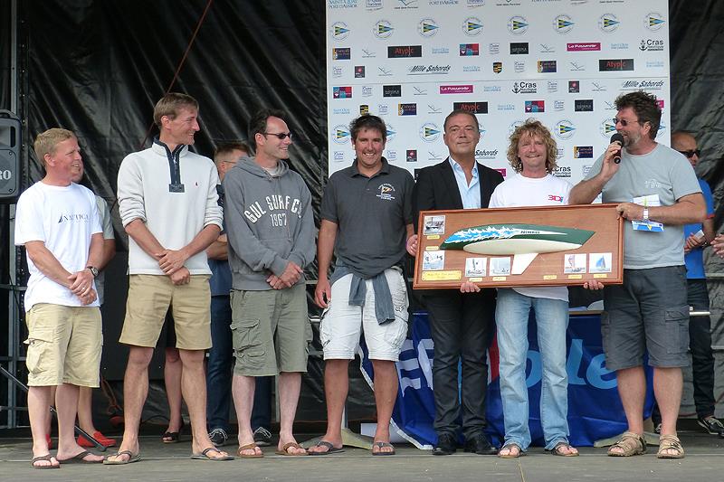 Francis Marshall (r) and his crew of Concorde with the Half Ton Spirit Trophy during the Half Ton Classics Cup at Sport Nautique Saint-Quay-Portrieux photo copyright Fiona Brown / www.fionabrown.com taken at Sport Nautique de Saint-Quay-Portrieux and featuring the Half Tonner class