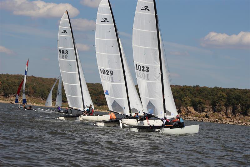 Hobie 20 racecourse action on the waters of Lake Hefner photo copyright Josh and Whitney Benge collection taken at Oklahoma City Boat Club and featuring the Hobie 18 class