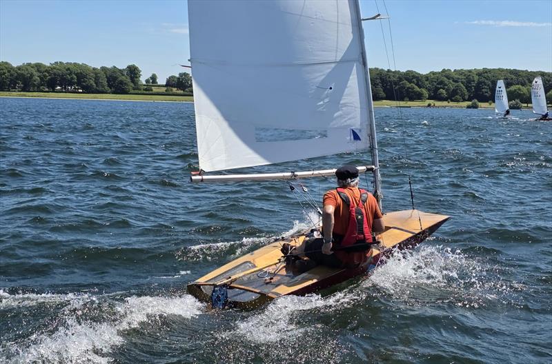 Gavin Gulliver-Goodall in his 1970s Imperium Scow - International Moth Lowrider UK Nationals at Rutland photo copyright Adam Pettit taken at Rutland Sailing Club and featuring the International Moth class