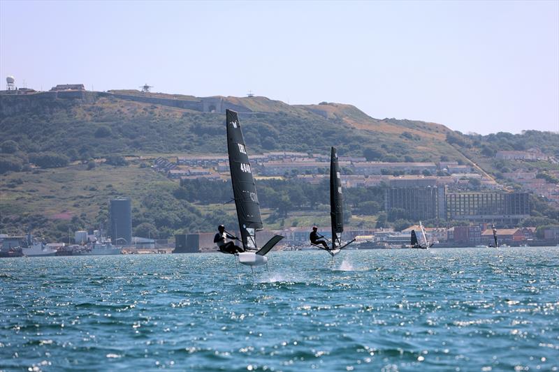 Wetsuit Outlet International Moth UK Nationals at the WPNSA Day 3 - IRL 4848 and GBR 4992 downwind during Race 8 - photo © Mark Jardine