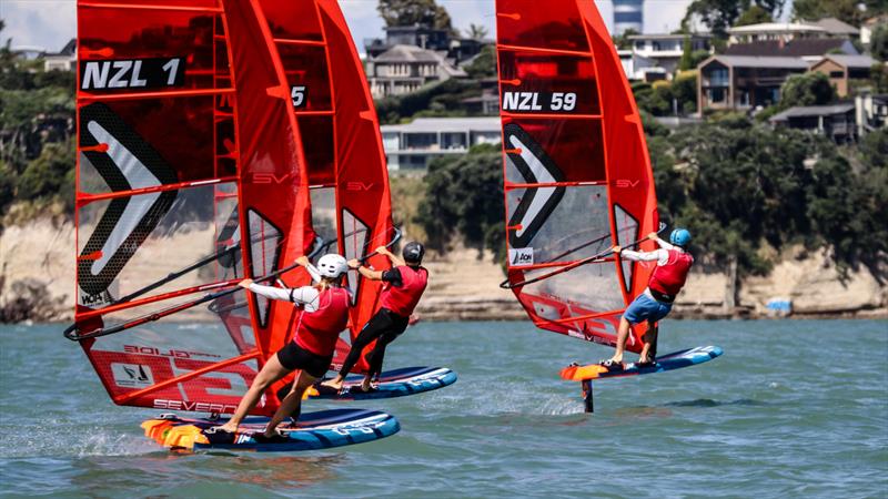 iQFoil -  Day 2 - Oceanbridge NZL Sailing Regatta - Takapuna BC February 18, 2022 photo copyright Richard Gladwell / Sail-World.com/nz taken at Takapuna Boating Club and featuring the iQFoil class