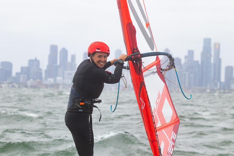 Samantha Costin on day 2 of Sail Melbourne 2023 photo copyright Alex McKinnon taken at Royal Brighton Yacht Club and featuring the iQFoil class