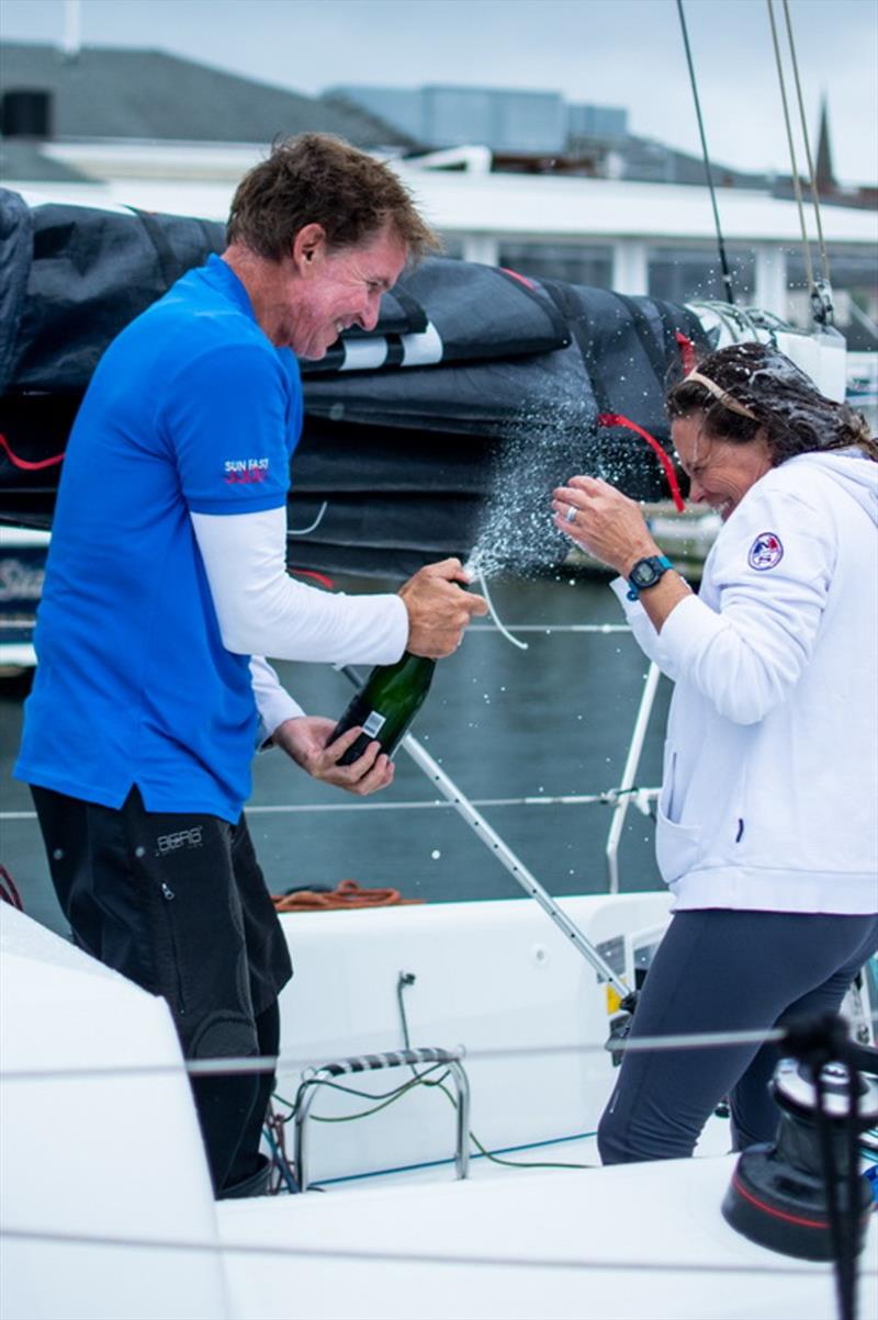 Ken Read and Suzy Leech celebrate with Prosecco provided by sponsor Zardetto. - 2020 Ida Lewis Distance Race photo copyright North Sails / Ellinor Walters taken at Ida Lewis Yacht Club and featuring the IRC class