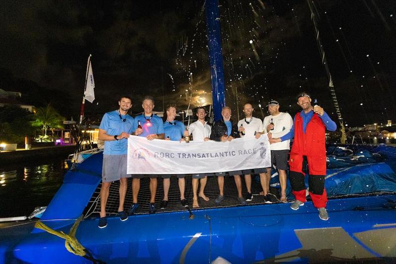 Peter Cunningham and team on MOD70 PowerPlay - Giles Scott, Miles Seddon, Martin Watts, Ned Collier Wakefield, Thomas Dawson, John Hunter Hamilton, Paul Larsen - 2022 RORC Transatlantic Race photo copyright RORC / Arthur Daniel taken at Royal Ocean Racing Club and featuring the IRC class