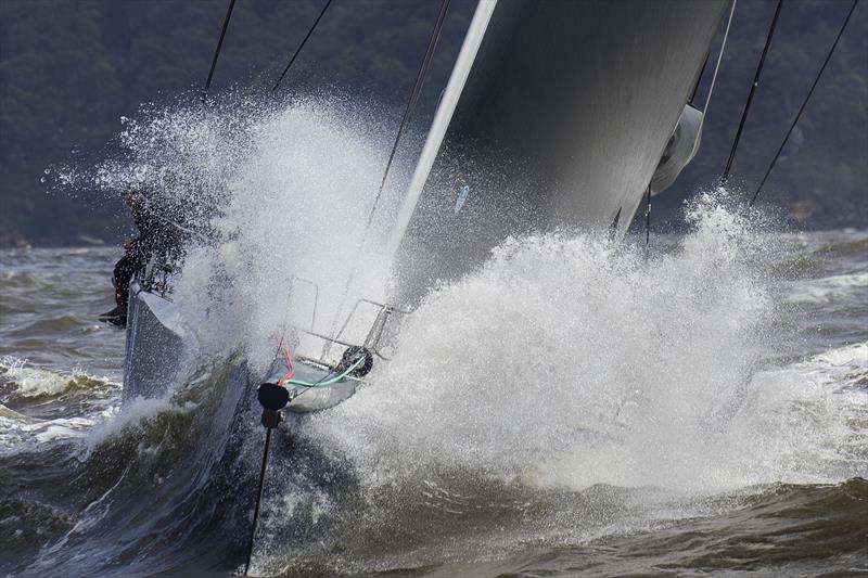 Black Jack ploughs through the seaway after the Club Marine Pittwater to Coffs Harbour Yacht Race start photo copyright Andrea Francolini taken at Royal Prince Alfred Yacht Club and featuring the IRC class
