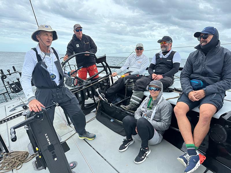 Doug McGain at the helm, Michael Coxon wearing nav and tactical gear on Whisper - 2024 Pittwater to Coffs Harbour Yacht Race photo copyright Whisper taken at Royal Prince Alfred Yacht Club and featuring the IRC class