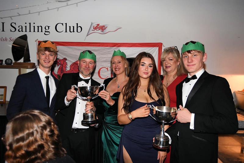 Gareth Jones-Davis and team Mojito Bach receiving trophies from Vice Commodore Victoria Cox and Commodore Lyndsay Harrold - Pwllheli SC Christmas Prize-giving - photo © Gerallt Williams