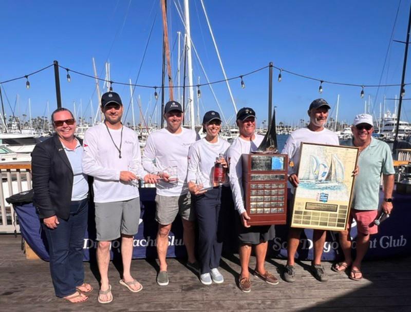 Commodore Alli Bell and Regatta Chair S/C Kyle Clark awarding the winning trophies to Rodney Pimentel and the crew of Azure - photo © Lisa Bronitt | Ultimate Sailing