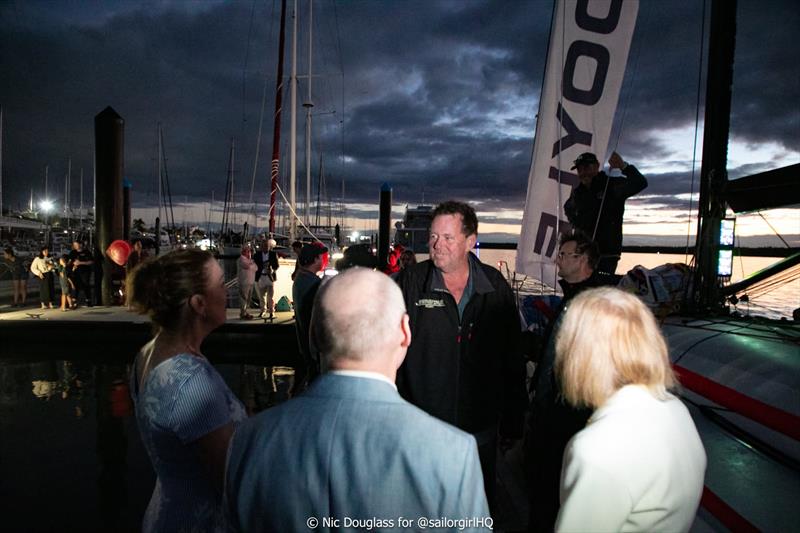 Welcoming party for Wedgetail (R-L) Her Excellency the Governor of Queensland, Dr Jeannette Young AC PSM, her husband Professor Graeme Nimmo RFD, and Bundaberg Region Mayor Helen Blackburn - - photo © @sailorgirlhq