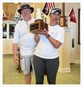 Photo of Pam Morris and Kevin Dakan of J/105 Warlock accepting the Arthur Zucker Perpetual Trophy at the Red Grant Regatta © J-Boats