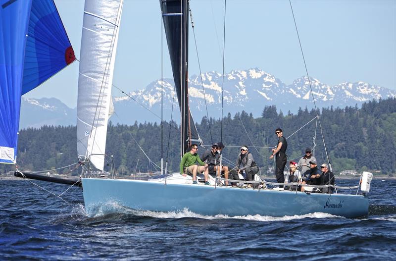 Hamachi struts her stuff in light airs and sunshine on the waters of Puget Sound photo copyright Hamachi/Jan Anderson taken at Corinthian Yacht Club of Seattle and featuring the J133 class