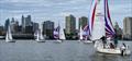 Sailboats racing on the Delaware River with a Center City backdrop in the 2025 Philadelphia Cup Regatta &copy; Irina Bernatsky
