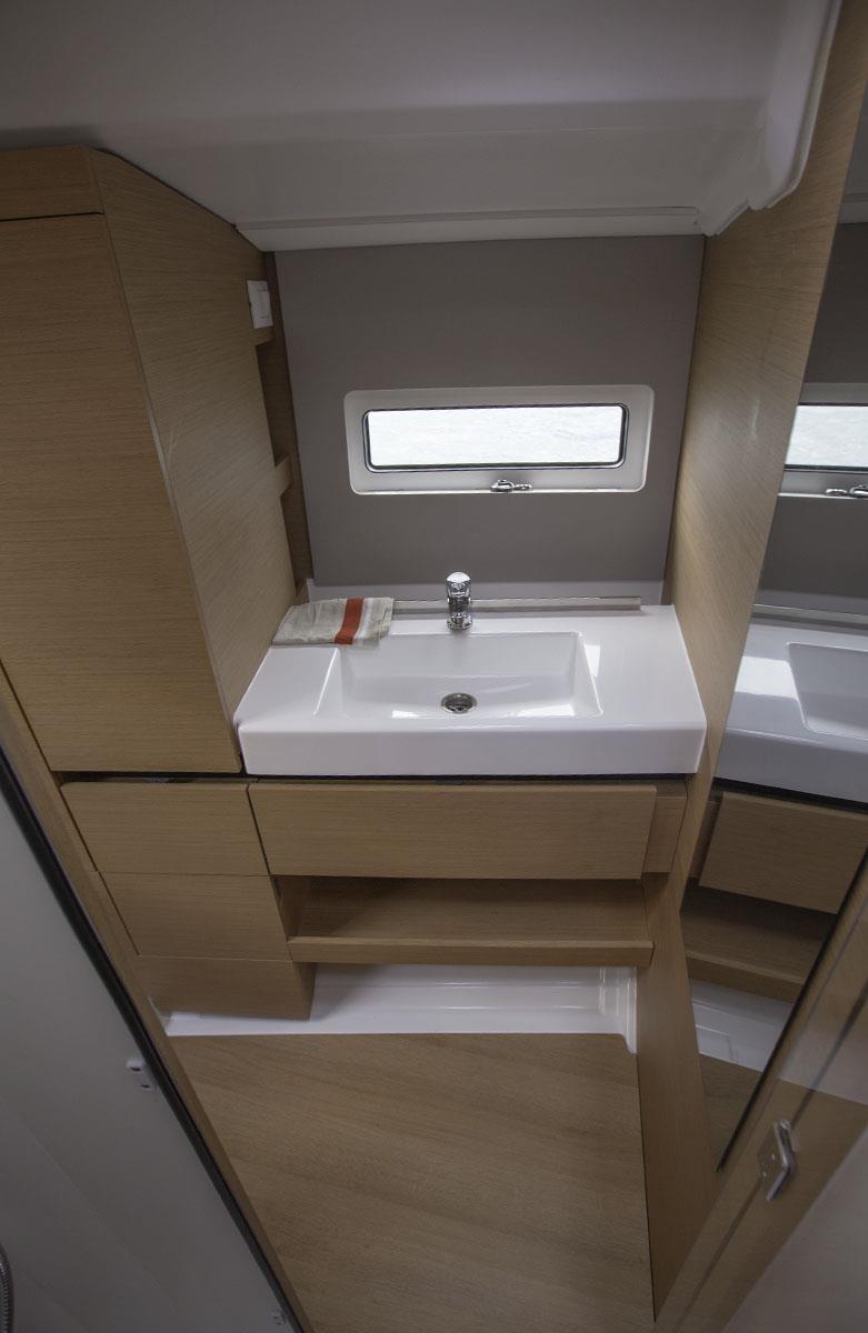 Basin is immediately opposite the wet room - Jeanneau Sun Odyssey 490 photo copyright John Curnow taken at Royal Prince Alfred Yacht Club and featuring the Jeanneau class