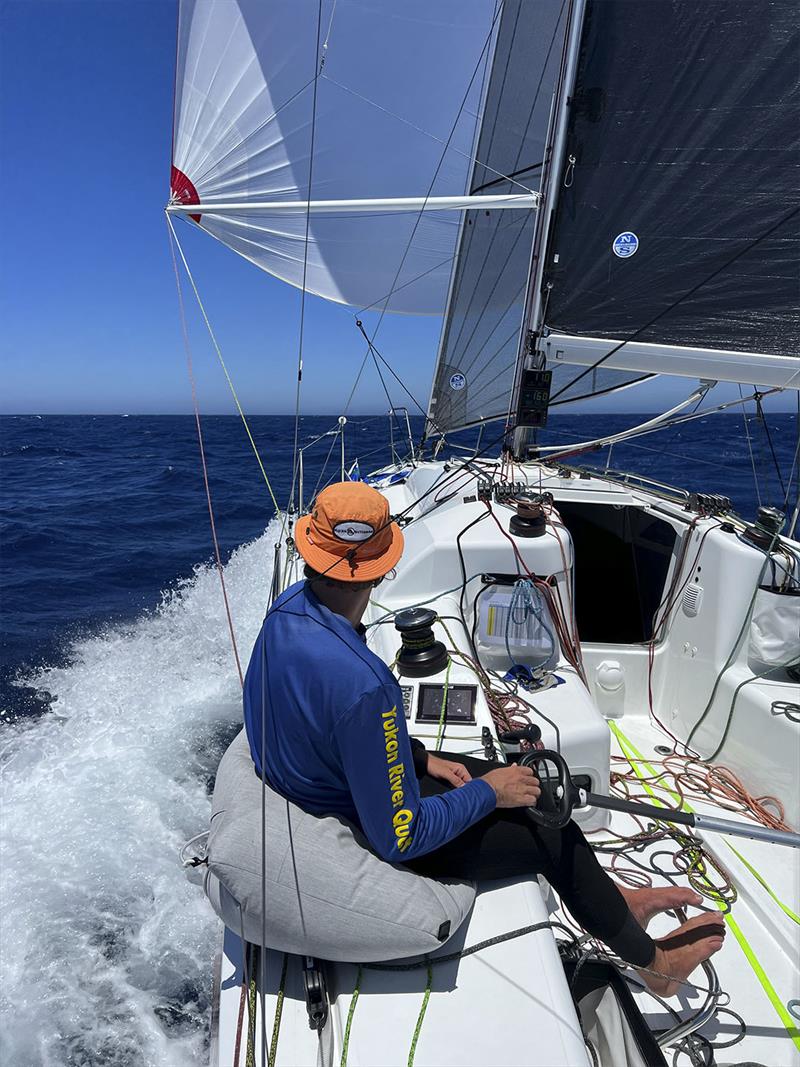 On board Sun Fast Racing with Lincoln Dews on the tiller, and that square bag getting a workout already - photo © Lee Condell