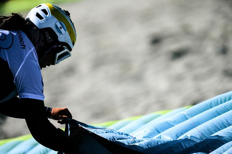 Catalina Turienzo packing her kite afrer winning all races of the day - 2024 Formula Kite Youth Worlds photo copyright IKA media/ Robert Hajduk: taken at  and featuring the Kiteboarding class