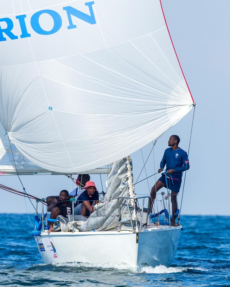 Bowman, pictured competing in last year's MSC Week, Nqoba Mswazi is seen in his happy place flying the spinnaker on Orion B2G2 photo copyright Robyn Ambler taken at Point Yacht Club, South Africa and featuring the L26 class