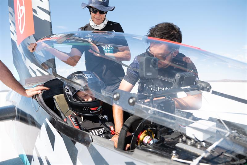 Glenn Ashby with `Horonuku` Emirates Team New Zealand's wind powered land speed World Record land yacht attempt at South Australia's Lake Gairdner - photo © Emirates Team NZ / James Somerset