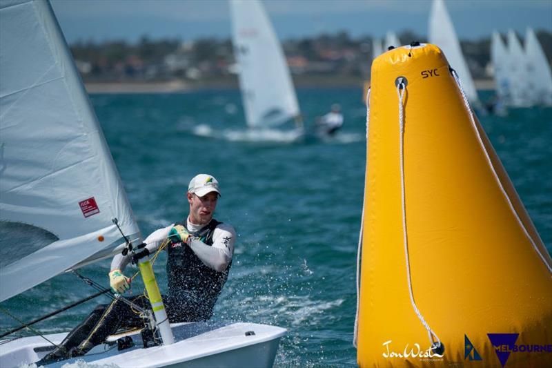 Australian Matt Wearn has kept himself in contention at the Laser Standard World Championship and is poised to strike in Gold Fleet photo copyright Jon West Photography taken at Sandringham Yacht Club and featuring the ILCA 7 class