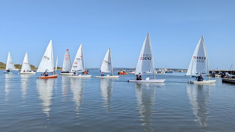 The Open Fleet line up to start in the first Keyhaven Yacht Club Wednesday Evening Race of 2026 photo copyright Mark Jardine taken at Keyhaven Yacht Club and featuring the ILCA 7 class