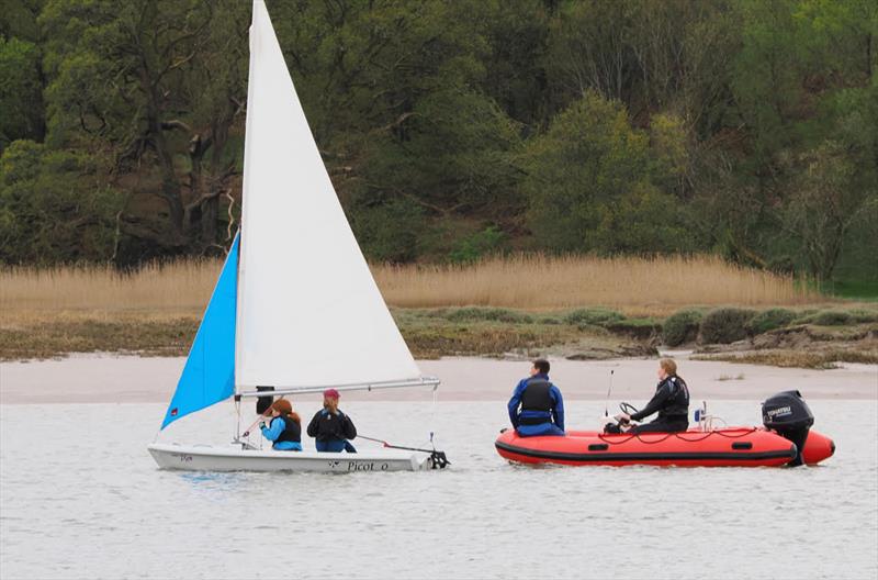 Coaching team of James and Katie Bishop guiding Cadets Orla and Katie to getting the best from their Pico during Solway Yacht Club's Easter River Races photo copyright Margaret Purkis taken at Solway Yacht Club and featuring the Laser Pico class