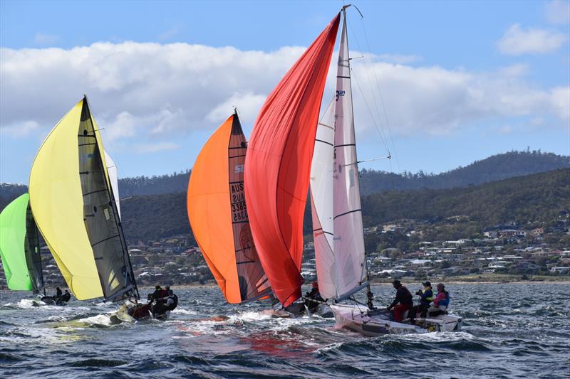 Lots of colour and movement on the River Derwent - 2026 Storm Bay Apparel SB20 Australian Championship Day 2 - photo © Jane Austin