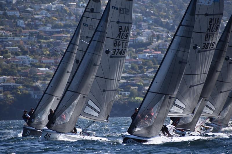 The lead boats were tight all day - 2026 Storm Bay Apparel SB20 Australian Championship Day 2 - photo © Jane Austin